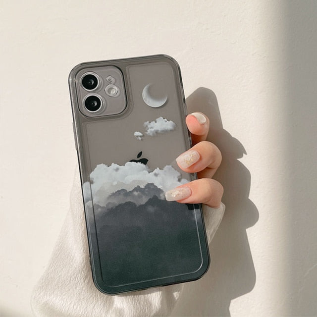 Retro Moon night Late cloud Shockproof Phone Case For iPhone 13 12 11 Pro Xs Max X Xr 7 8 Plus Lens Protection Case Cute Cover